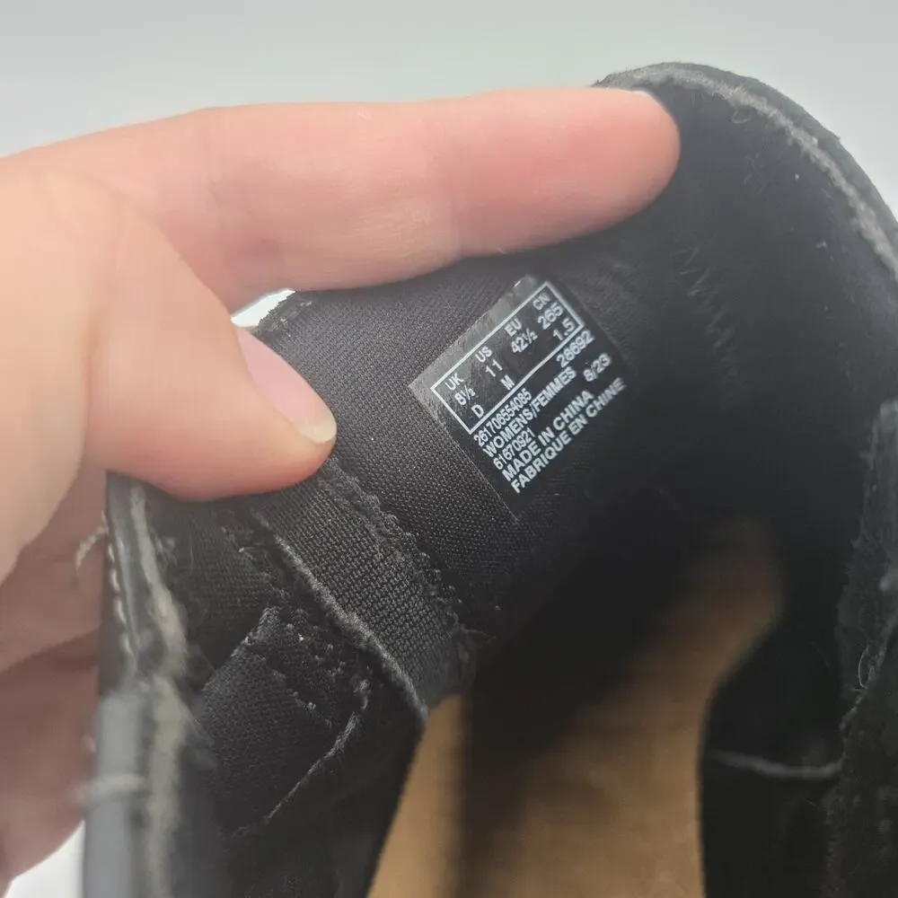 Clarks Collection Caroline Black Leather Ruched Ankle Boots, Flat, Size 11 M